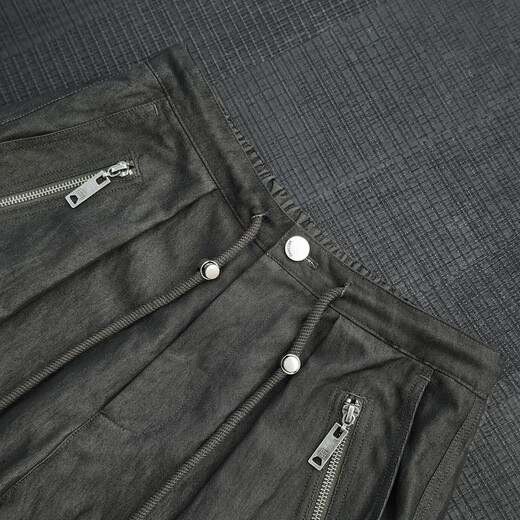 MeiYANG (MEIYANG) mountain work pants, retro motorcycle wrinkle zipper slit casual [big 70] dark green (extended version) L
