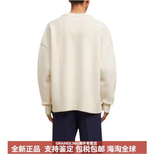 AMIPARISFW23经典爱心字母V领长袖针织开衫男女同款毛衣白色 米色 XL