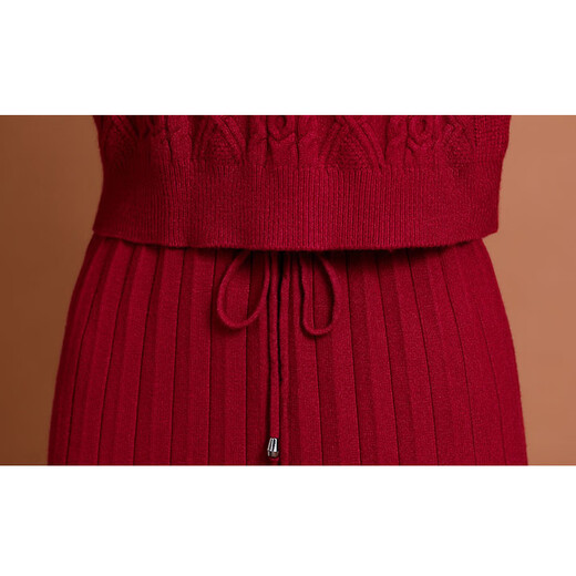 TJQ ​​Luxury High-End-Marke Strickkleid für Frauen 2025 Herbst neuer Stil Slim Temperament Langarm modischer Rock rot m