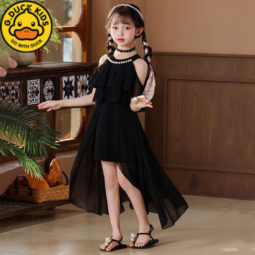G.DUCKKIDS2025夏季新款女童雪纺裙子洋气时尚儿童气质公主裙女孩沙滩裙凉快 AD9903-白色【圆领挂脖雪纺裙】 120 【适合身高100-110的小朋友