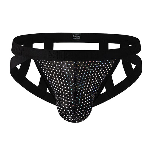 Shiny men's underwear, sexy low-waisted double thongs, hip lifting sports thongs, boys' hollow briefs, sports students, white M