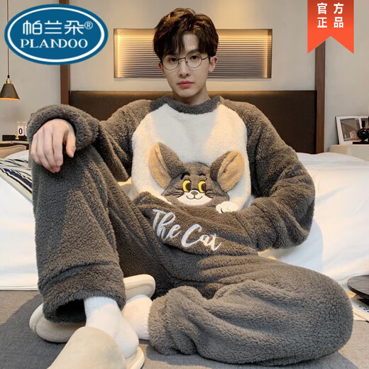 
Palando Men's pajamas in autumn and winter thickened coral velvet flannel home clothing set cartoon plus size warmth for outside wear 9901 [thickened plus velvet] round neck [gift for gifts on Chinese Valentine's Day] L 90-120Jin [Jin equals 0.5 kg] [brand special offer]