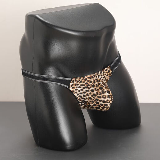 Large size leopard print men's bag bag underwear sexy thong tight low-rise T-pants one-piece bottoms orange M