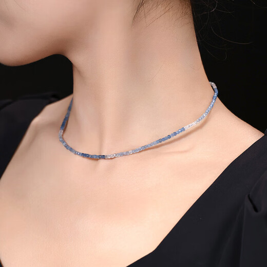 COASZE Qingya Aquamarine Necklace Women's 18k Gold Beaded Necklace Clavicle Chain Colorful Gift for Girlfriend Aquamarine Necklace 40cm