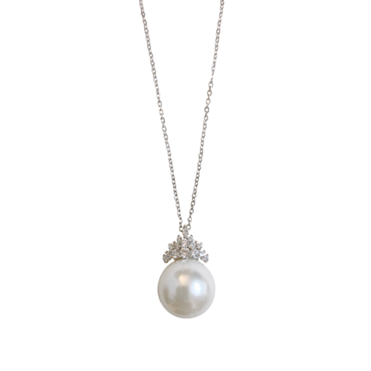 Fat Donglai's same style Australian white pearl pendant 925 silver Ice and Snow Queen Crown Pearl Necklace for women classic goddess 12mm Ice and Snow Queen Australian white pendant