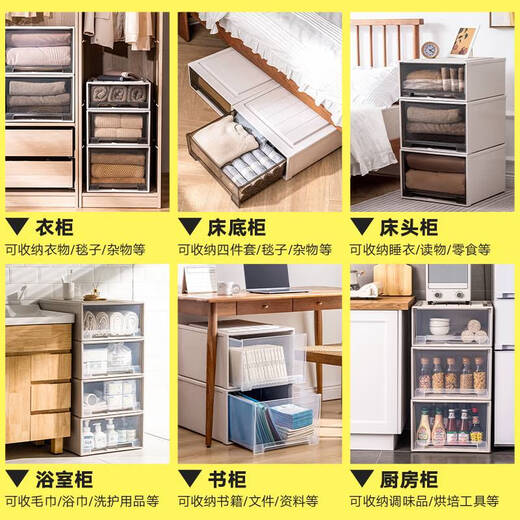 Cajero de almacenamiento de la caja de almacenamiento de vestuario de Yonghuan Caja de almacenamiento de ropa para la ropa de almacenamiento de plástico Caja de almacenamiento de ropa interior transparente E3523 Profundidad 47*Ancho 35*Alto 23cm Un paquete de calidad de exportación marrón/Sin instalación