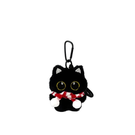 Onye and Shi Kitten Doll Pendant Cute Ornaments Creative Doll Female Gift Student Pendant Plush Keychain Black Cat Doll + Black Lanyard