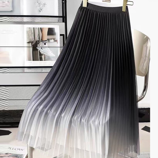 Color de falda negro Color Mesh Pleated Falda Spring y Summer Nuevo Slim A-Line Slim Skirt Longitud Media Longitud 1365 Black L Recomendado [115-125Jin [Jin equivale a 0.5 kg]]]