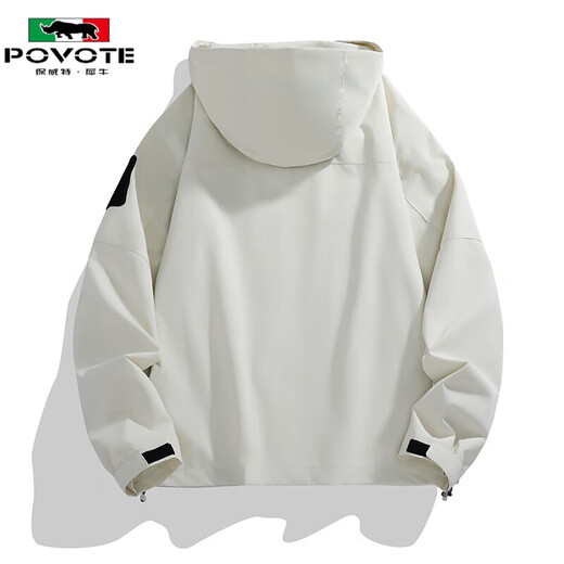 POVOTE assault men's and women's clothing spring and autumn 2025 new windproof and waterproof trend J91 ivory white 2XL 135-150Jin Jin is equal to 0.5 kg