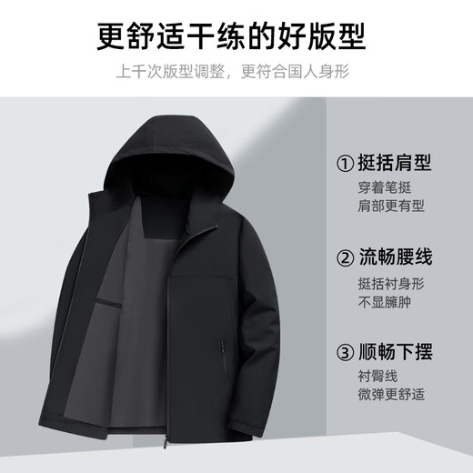 Shanshan Jacket Men's Autumn and Winter New Outdoor Commuting Men's Hooded Top Breathable Wear-Resistant Windproof Business Casual Jacket Black XL /180