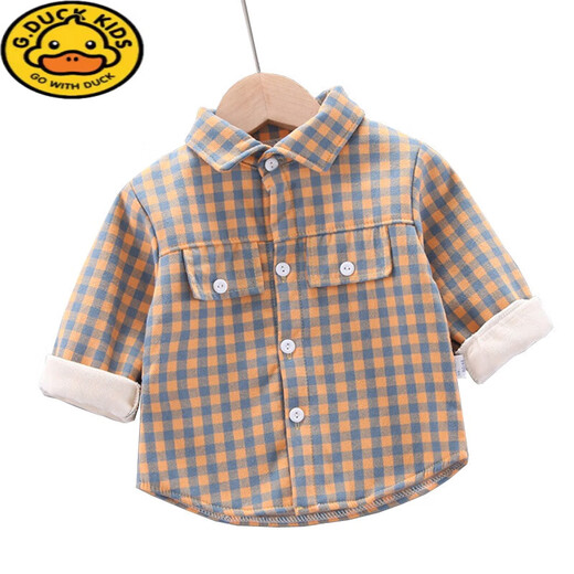 G.duck boys' shirt velvet long-sleeved bottoming shirt autumn and winter style children's style plaid baby cardigan jacket top trendy MTY shirt velvet 90 suitable for height 80-90cm age 2-3 years old