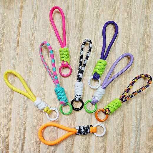 Color-blocked knotted mobile phone lanyard creative short lanyard keychain lanyard ring detachable anti-lost lanyard yellow and green small pattern
