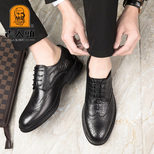 Older head leather shoes men versatile formal business men's leather shoes genuine leather soft sole comfortable shoes men's fashion trend casual men's shoes black HH9923 41