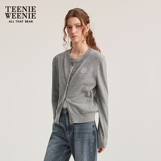 
Teenie Weenie Bear Women's Sweater 2025 Autumn New Temperature Commuter Fashion Round Neck Knit Cardigan