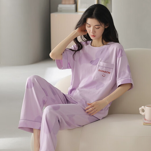 北极绒睡衣女春夏季短袖长裤纯棉韩版学生夏天可外穿全棉家居服套装 YZT9712棉短长 M (80-100斤)