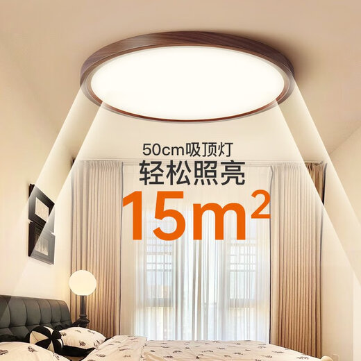箭牌卧室灯2024年新款简约护眼胡桃木纹中古风led房间吸顶灯 1W 全光谱RA9730CM-已接入米家AP