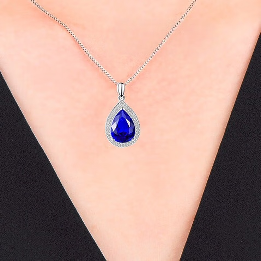 Shien's new product 925 sterling silver sapphire inlaid with drop-shaped pendant 18K gold plated tanzanite color gemstone clavicle necklace for women single pendant (not equipped with chain)