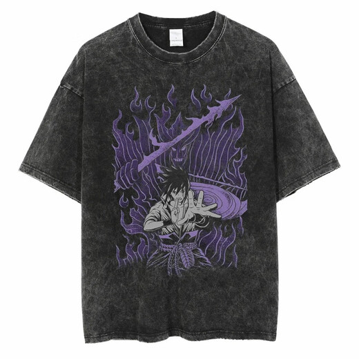 
Jiuvia Harajuku Street Washing Old Retro Japanese Naruto Naruto Anime Cotton T-shirt Men's Summer Short Sleeve B1365 Washing Black S
