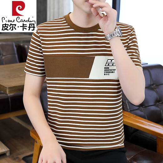 
Pierre cardin 2025 men's short-sleeved T-shirt summer trendy t-shirt spliced ​​striped handsome half-sleeved sweatshirt 2025 casual top 9898 black M
