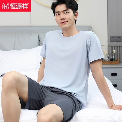 恒源祥男士睡衣夏季棉质短袖套装中青年加肥加大码宽松薄款半袖家居服男 9929【H系列男短袖短裤套装】 2XL 【140-160斤】