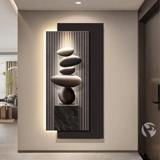 Mopai (Mopai) stone running entrance decoration painting modern light luxury meaning good corridor hanging paintings into the door LED luminous lamp painting murals stone running A model 60*120cm48*12048*100 plug-in model