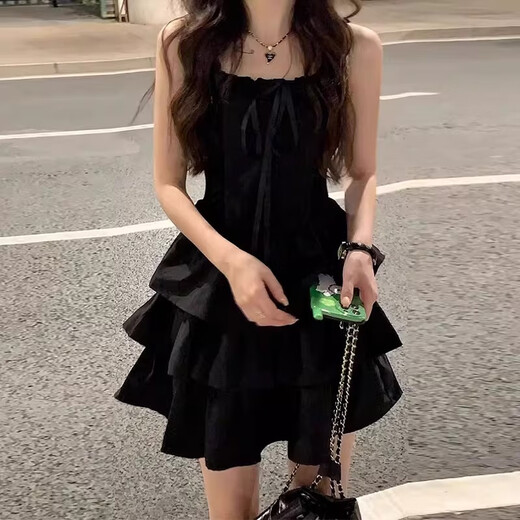 Jioesc2025 Nouvelle robe à suspension noire française pour la taille d'été des femmes pour les rendre minces et belles princesse gâteau jupe gonflée à la suspension noire xl (recommandée 110-120jin [Jin est égal à 0,5 kg]))