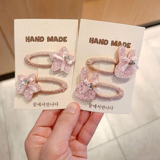 Pink sparkling diamond rabbit hair accessories for children, cute sequined star hairpins, hairpins for girls, bb clips, baby bangs hairpins, a pair of rabbit ear clips