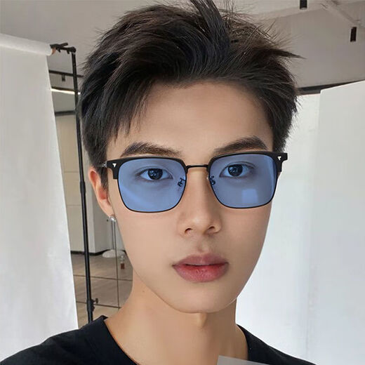 半框变色近视眼镜男可配度数痞帅理工男复古防蓝光辐射平光镜框架 磨砂黑【变灰色镜片】 平光镜【送镜盒镜布】