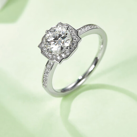 AVHE platinum diamond ring, artificially cultivated diamond 1 carat round diamond surrounded by square brute engagement platinum 1 carat Valentine's Day 18K gold diamond ring - 1 carat D color VVS main diamond