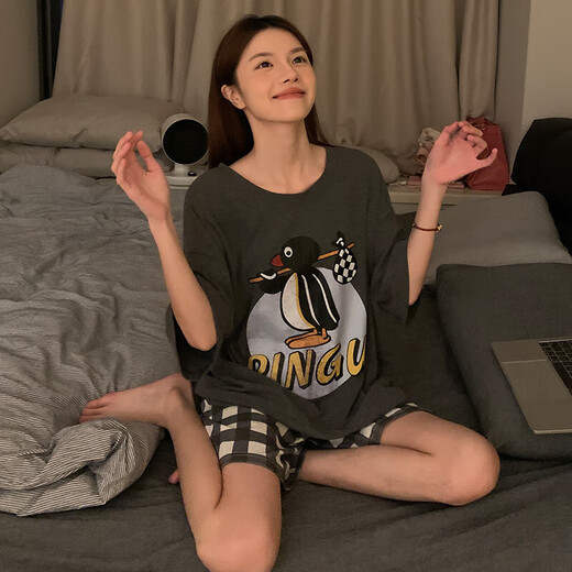 Modal Pyjamas für Frauen mit doppelseitigem tragbarem Sommer neuer V-Ausschnitt mit V-Ausschnitt mit V-Ausschnitt mit kurzer Hals mit kurzärztem Hals-Kleidungsstück 9902W# Größe Penguin 2xl