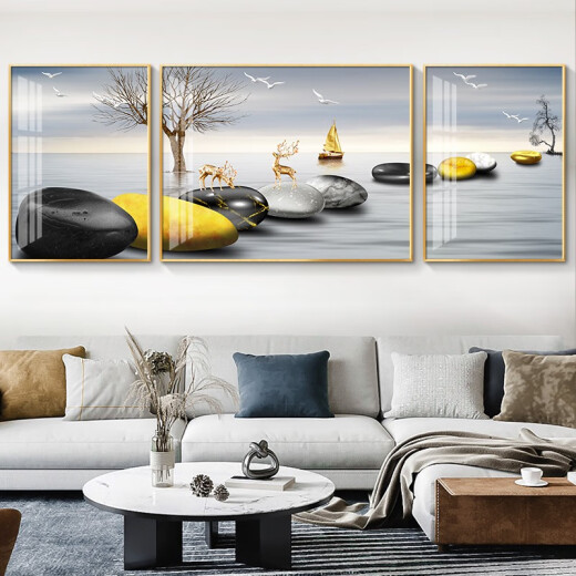 
Modern simple living room decoration painting sofa background wall mural atmospheric light luxury triple painting hanging painting diamond crystal porcelain HJ-3893-Smooth sailing 50*70 on both sides 100*70 in the middle 100*70 noble black frame high