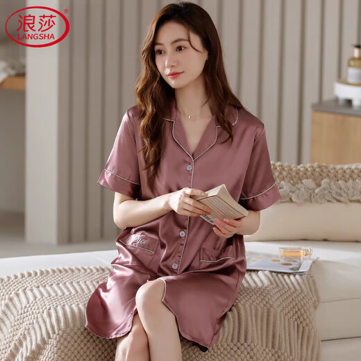 浪莎（LangSha）桑蚕丝睡裙女夏季薄款夏天真丝绸妈妈睡衣裙子居家中裙宽松加大码 薄荷绿 9905 2XL 175XXL