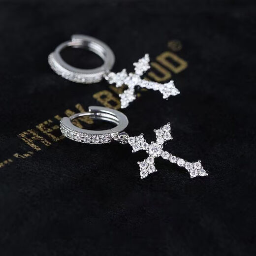 UOSU earrings cross trendy earrings boys earrings ins niche design high-end versatile street hip-hop earrings a pair of cross earrings gift box