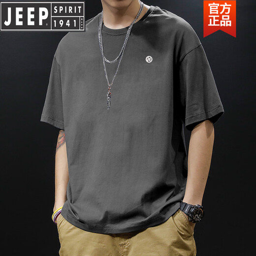 Jeep (JEEP) high-end simple pure cotton American short-sleeved T-shirt for men's summer fashion brand high school students loose oversize five-point sleeves black pure cotton short-sleeved-1365 S