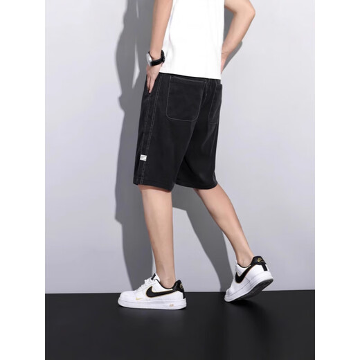 悦西尼天丝牛仔短裤男五分裤夏季宽松直筒阔腿裤男潮牌冰丝休闲运动中裤 1049蓝色+1049灰色 M 100-115斤