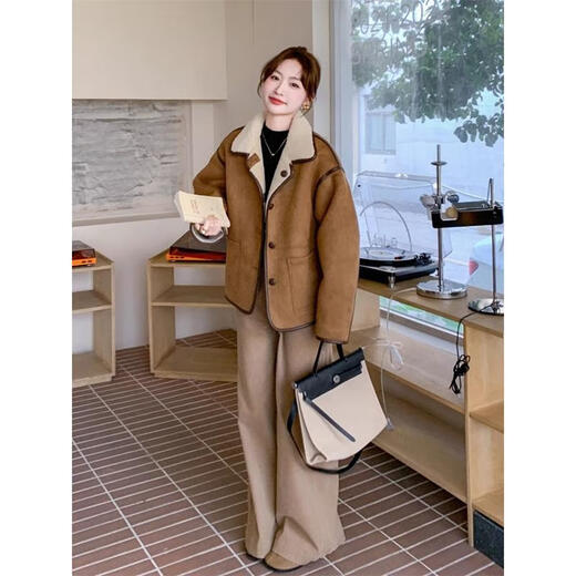 Tachi Miss Chaqueta de lana de cordero de gamuza reversible Mujer Invierno Piel nueva Todo en uno Top Imagen Color S (Recomendado 105 Jin Jin equivale a menos de 0,5 kg)