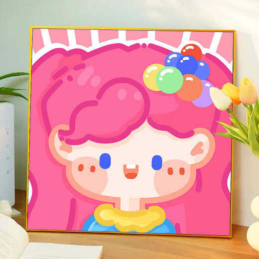 Shantoulin Village cute little pony and Baoli surrounding digital oil painting DIY fill coloring children's hand-painted cartoon cartoon oil painting hy14079 30*30cm thick solid wood inner frame + decorative outer frame (