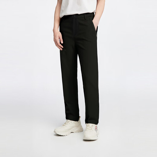 Biemlfdlkk [Hydrinks and quick-drying] Spring and summer men's elastic trousers, clean color straight trousers, commuting daily versatile casual pants 07 black L