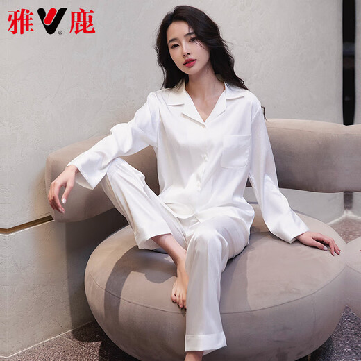 雅鹿轻奢睡衣女春夏季冰丝长袖感可外穿新款夏天宽松家居服套装 6623浅蓝 M