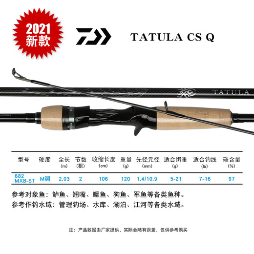 达亿瓦（DAIWA）2021新款TATULA大蜘蛛路亚竿翘嘴鲈鱼远投杆碳素碳纤维直柄 2.03米 682MXB-ST【超快枪柄】