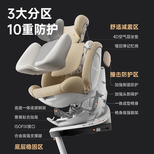 Beishuyue child safety seat for infants aged 0-4-12 years old, car-mounted, can sit and lie down, ventilated and heated PRO Feather Gold