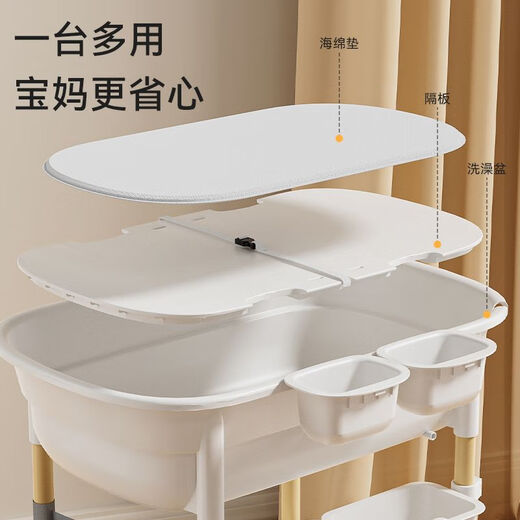蕉京护理台洗换一体新生儿婴儿尿布台多功能洗澡一体护理台移动宝宝换 【新升级版】天竺葵白 裸装-洗澡台