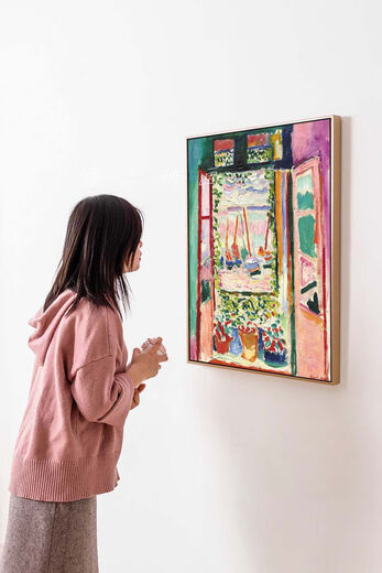语森忆开着的窗户HenriMatisse马蒂斯装饰画艺术画野兽派电表箱画 猫金鱼01 80*12035mm厚白色外框