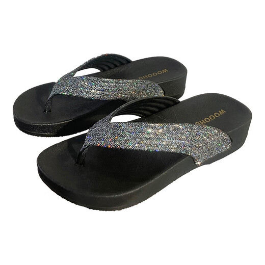 Gao Meilun WH38832-2 primavera y verano Woooohu Fashion Fashion Beach Shoes Talls Flat Tacs All-Match Herringbone Black 36