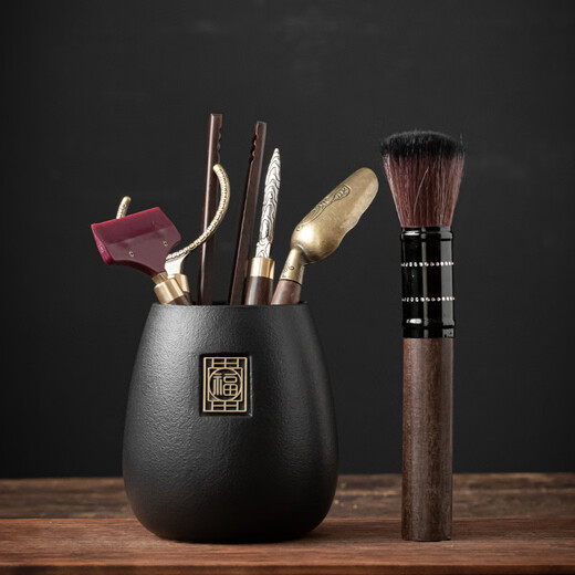 Meikejie Tea Ceremony Six Gentlemen Set Kung Fu Tea Set Accessories Complete Tea Table Tea Table Tea Making Tools Tea Knife Tea Clamp Brush Supplies Black Bucket-Fu Dao + Sharp Knife Set 6 Pieces