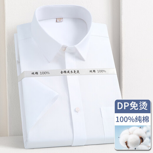 Ipenta奢侈高档品牌短袖衬衫男士夏季薄款纯棉免烫商务正装全棉白色衬衣 白色-精美礼盒装 42