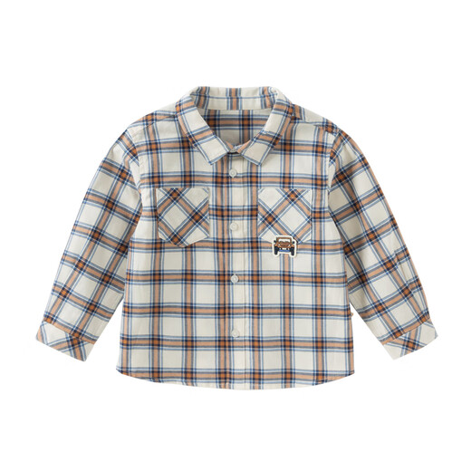 DAVE&BELLA children's pure cotton shirt spring new boys plaid shirt gentleman style baby boy tops children's clothes blue plaid in stock 90 cm (recommended height 80-90cm)