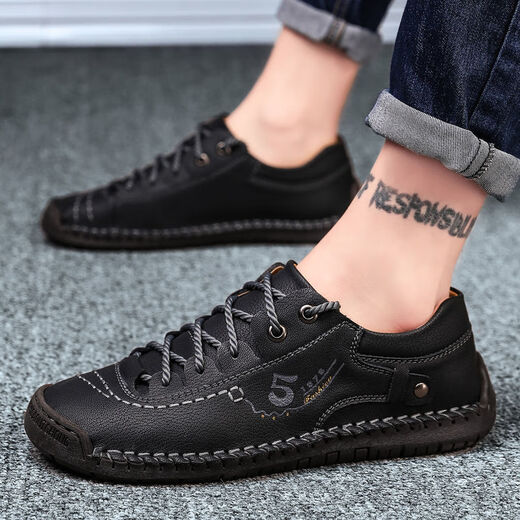Región occidental zapatos de cuero para hombres de camello de verano zapatos casuales hechos a mano delgados a mano transpirables al aire libre 48 zapatos de hombres de cuero genuino de gran tamaño 9931 negro 38