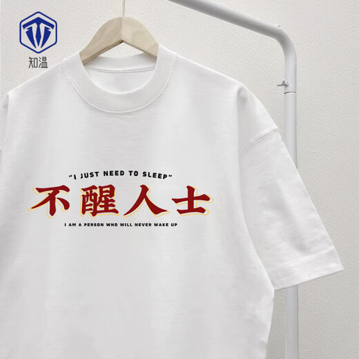 知温美式棉质趣味文字不醒人士T恤短袖粤语文化情侣装衣服上衣体恤潮 黑色 G1283 不醒人士 S (80-90斤)【纯棉】