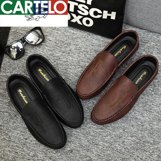 Cartelo Summer New Herren -Slipper 2025 Fahren lässige Lederschuhe weiche Sohle Herren trendige Straßenschuhe Internet Promi Schuhe D838 Black 39